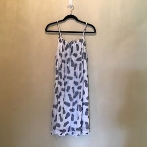 White linen lined dress with blue pineapples